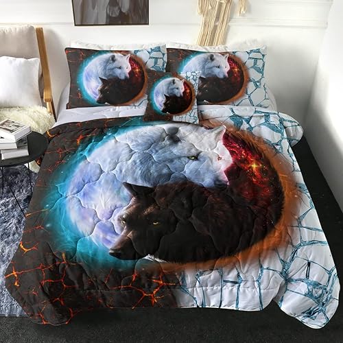 Miniatura 1 de Sleepwish Yin Yang - Juego de edredón de lobo para niños, adolescentes y hombres, juego de ropa de cama matrimonial de 4 piezas con estampado de