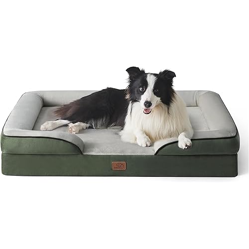 Bedsure Orthopedic Dog Beds Large Sized Dog - Washable Large Dog Cat Bed Waterproof, Comfort Dogs Couch Sofa with Washable Removable Cover, Pet Bed with Nonskid Bottom, Boreal Canopy Green, 35"