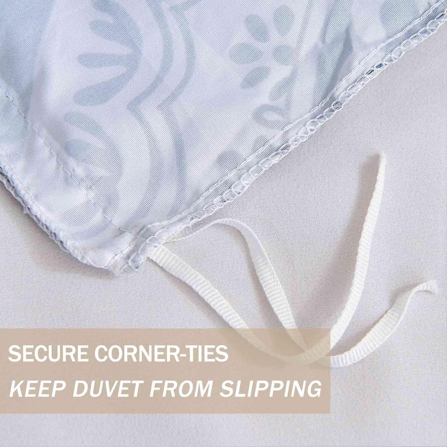 Nanko Boho Duvet Cover Set Queen Size, Navy Blue White Floral Damask Print Pattern, Soft Microfiber Reversible Comforter Bedding Cover Zip Ties - Vintage Bohemian Farmhouse for Women Men, 3 Pcs 90 x90