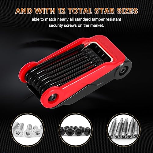 Miniatura 3 de LOZAGU Juego de llaves de estrella a prueba de manipulaciones de 12 piezas, T6 a T40, juego de llaves Torx de seguridad plegable