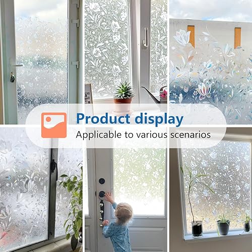 Miniatura 3 de Niviy Película 3D para ventana, no adhesiva, estática, de 17.7 x 118 pulgadas, película decorativa para ventana, control de calor extraíble para