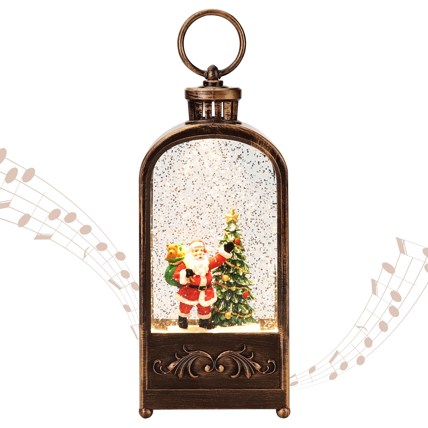 Linterna de Navidad con globo de nieve musical, luz nocturna de cristal y purpurina brillante