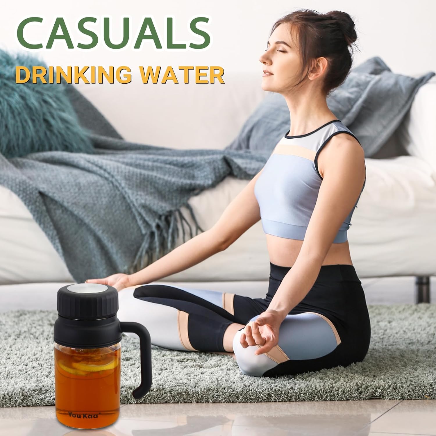 32oz Glass Water Bottle, Tea Bottle with Infuser & Handle, BPA-Free Leakproof Wide Mouth Large Tea Infuser cup for Hot or Cold Drinks, Loose, Fruit (White) - Image 7