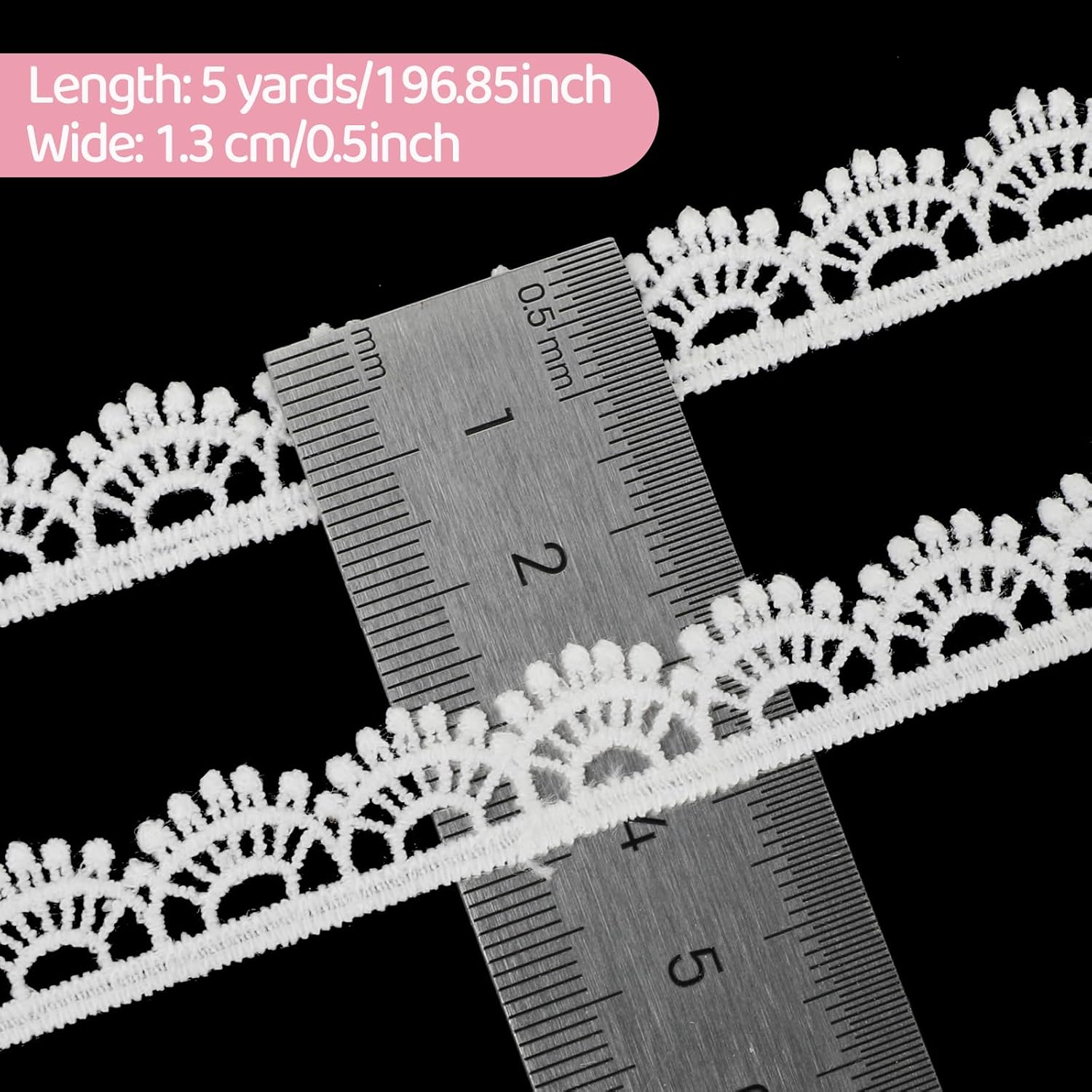 Lace Ribbon, White 1/2''×5 Yards Crocheted White Lace Trim for Sewing Vintage Scalloped Edge Lac Ribbons for Crafts, Gift Wrapping, DIY Sewing Making, Scrapbooking, Wedding Bouquet Decorations