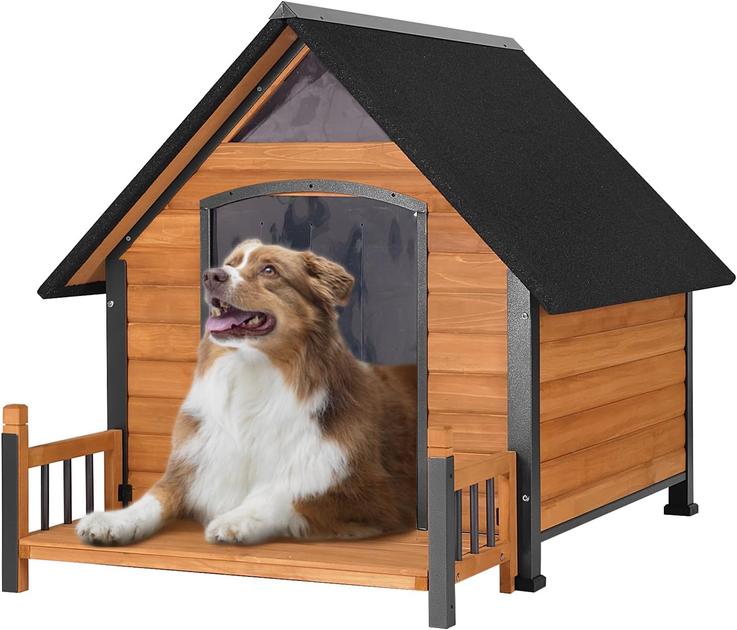 Outdoor insulated dog house with porch for large breeds