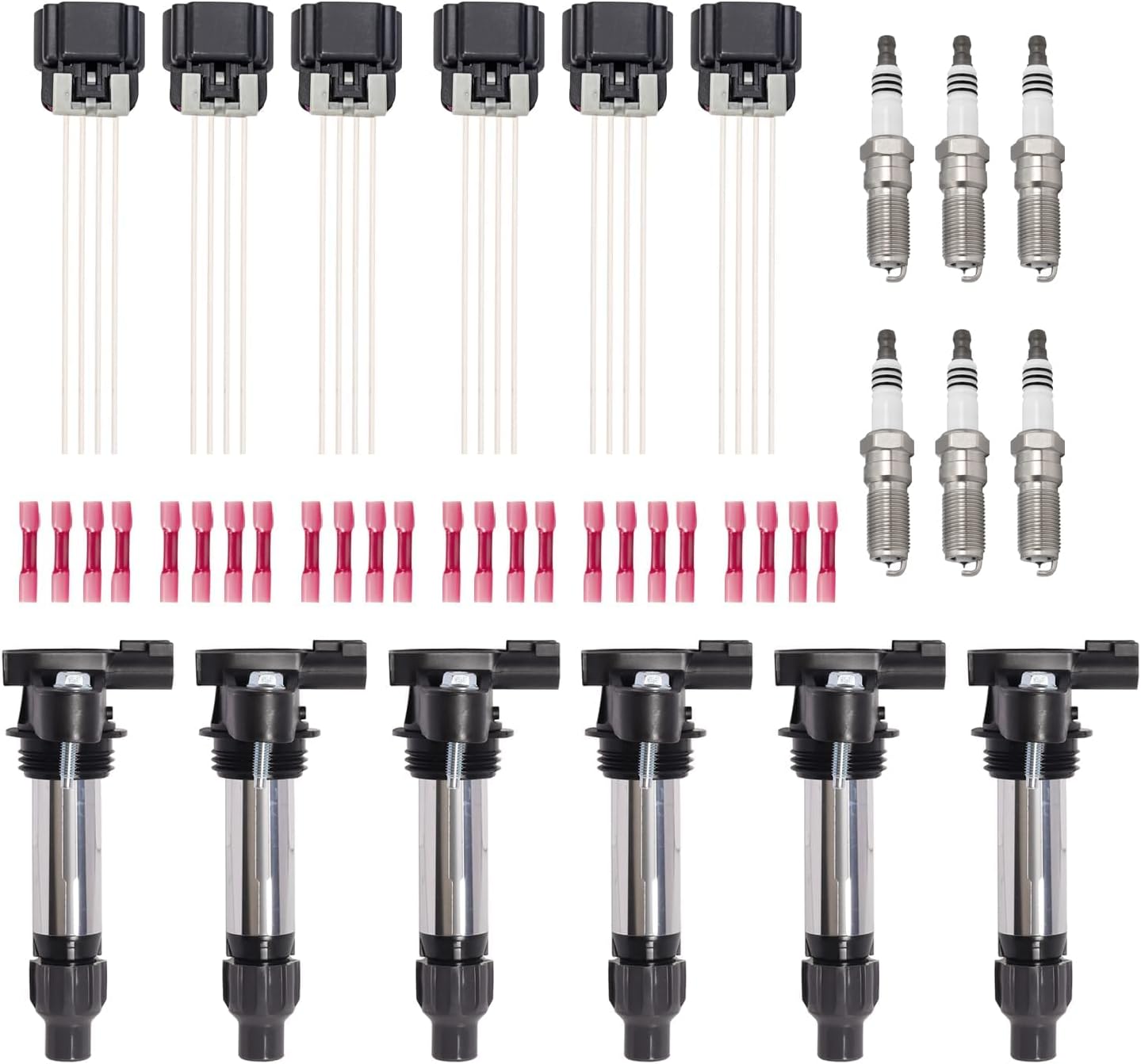 ENA Set of 6 Ignition Coil with 6 Spark Plug and 6 Connector Compatible with Buick Chevrolet Cadillac GMC Saturn Pontiac CTS Traverse STS Equinox Impala V6 3.6L Replacement For UF569 6509