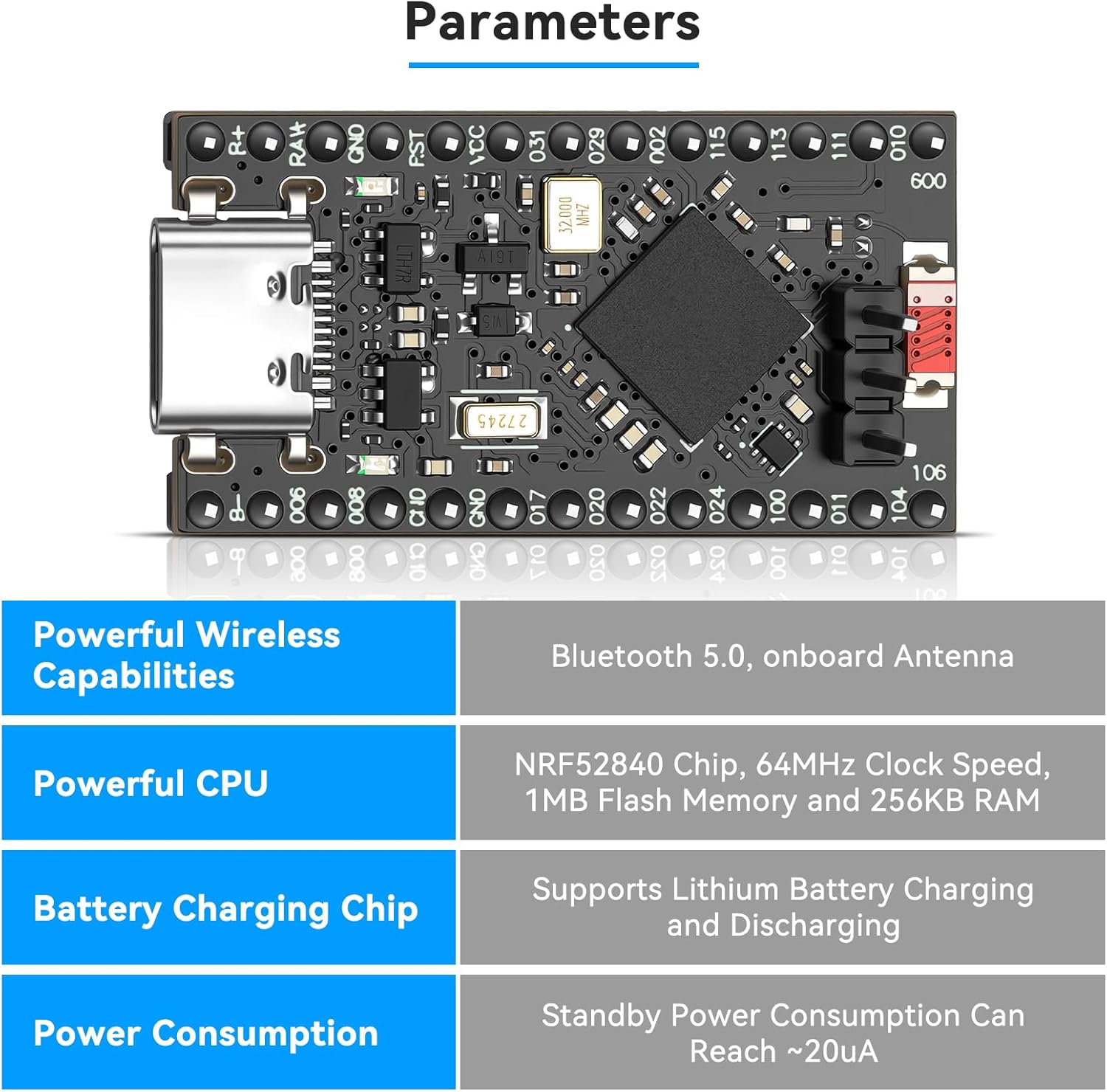 6pcs Pro Micro nRF52840 Development Board Supports Bluetooth 5.0, Wireless Bluetooth Charging Management Module Compatible with Nice!Nano V2.0, Arduino IDE