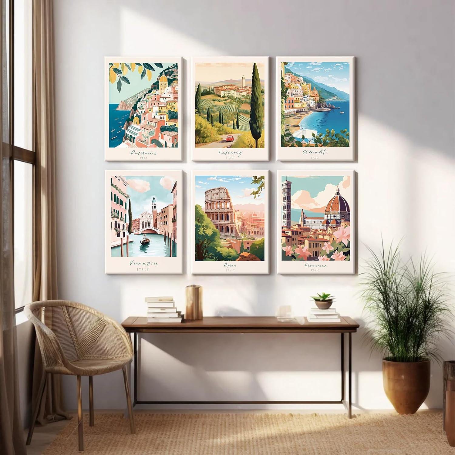 Tocliky Italian Italy Wall Art Decor Amalfi Coast Travel Poster Italy City Canvas Wall Art Vintage Landscape Beach Painting Artwork Modern for Bedroom Living Room 12x16 Prints Wrapped Canvas Set of 6