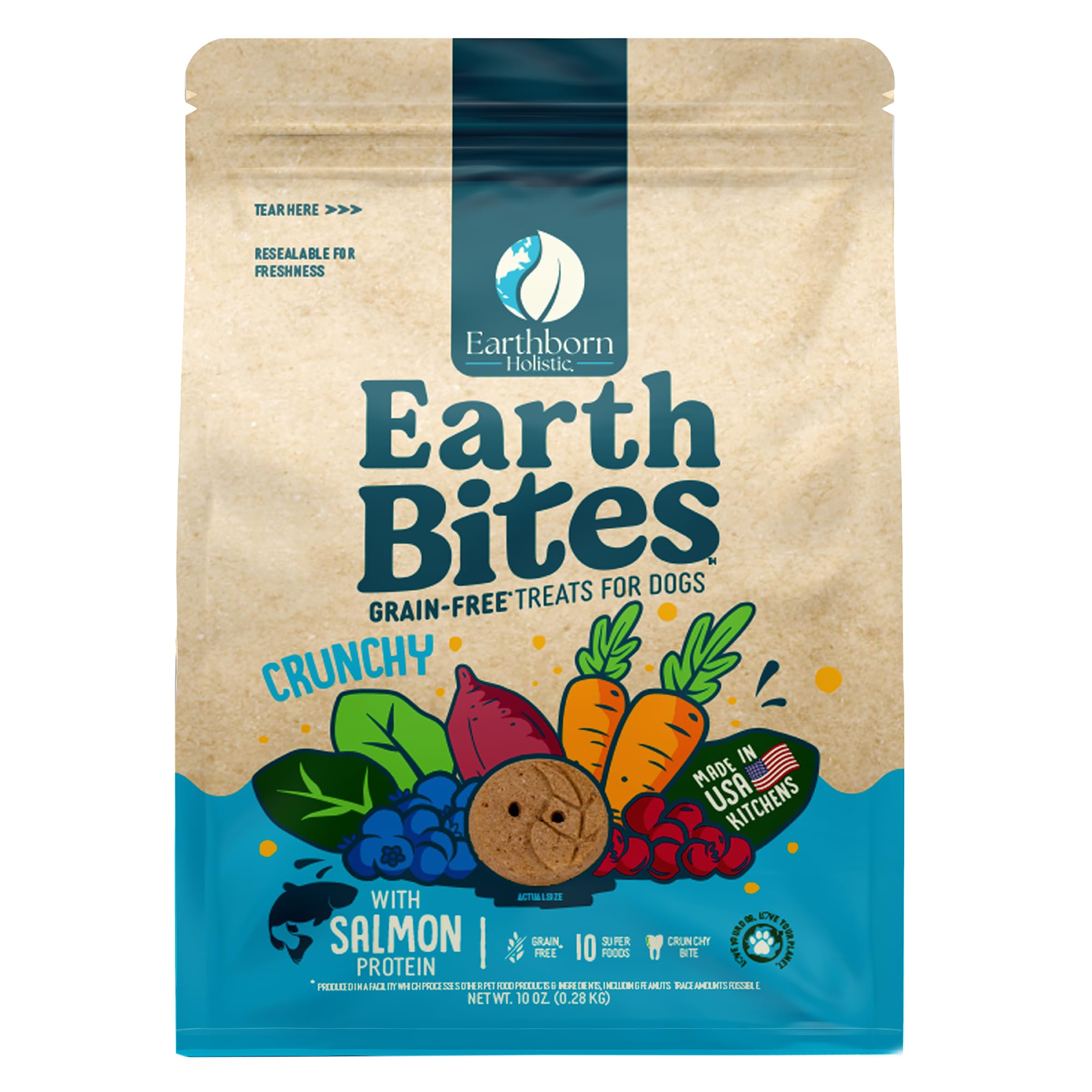 Earthborn Holistic EarthBites Crunchy Grain-Free Dog Treats with Salmon 10 oz