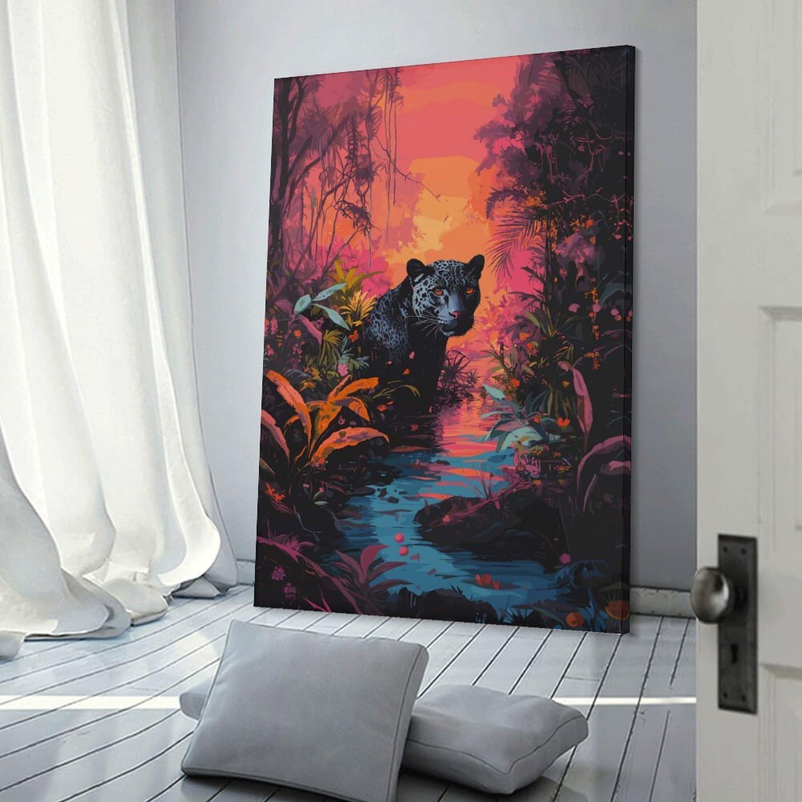 Wall Picture Print Black Panther in Jungle Poster, Picture, Metal Print, Paint by Omar Kanan, 20x30inch(50x75cm), for Living Room, Lounge Or Sitting Room, Modern Wall Decor for Cosy Interiors