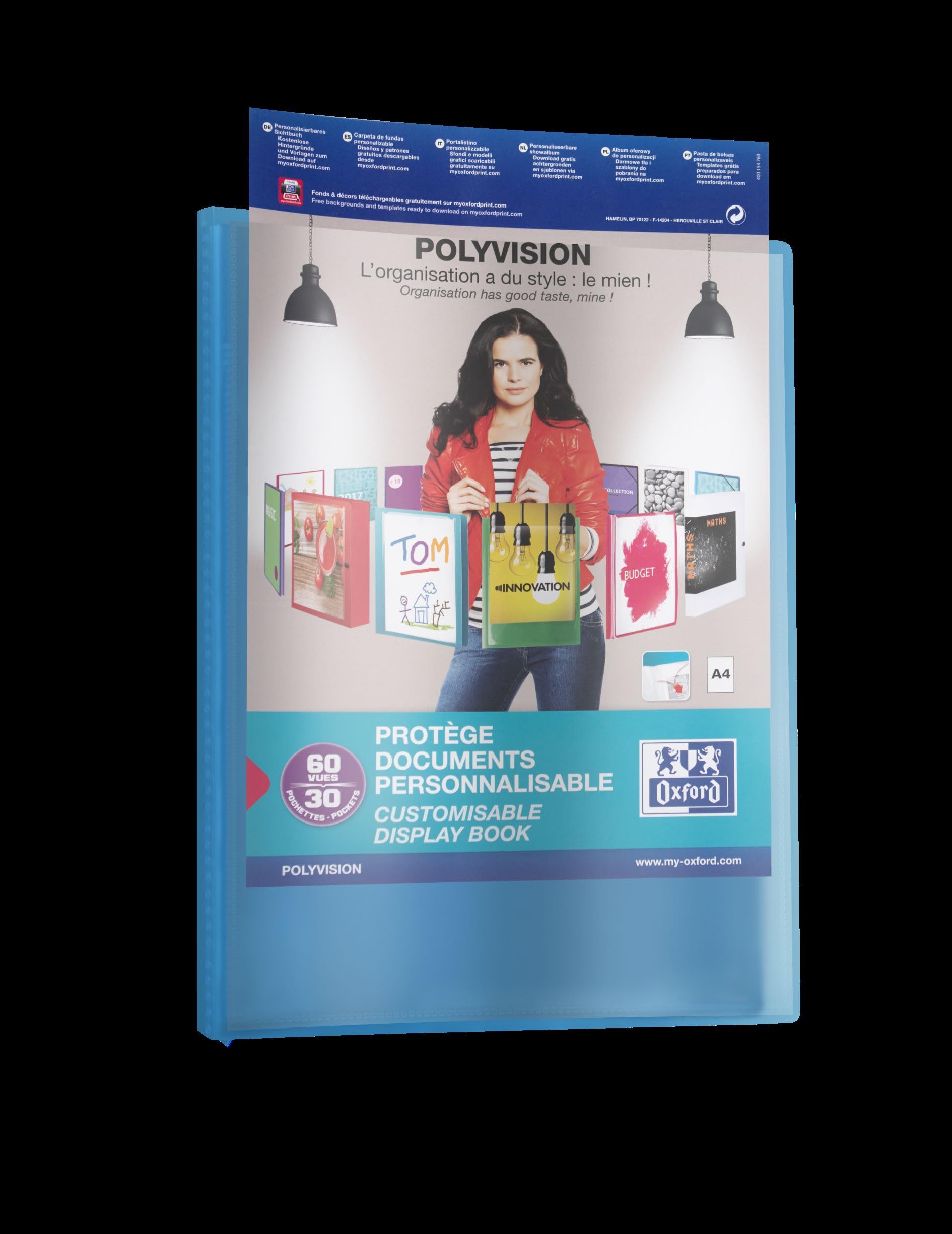 OxfordPolyvision A4 60 Page/30 Pockets Polypropylene Cover - Blue