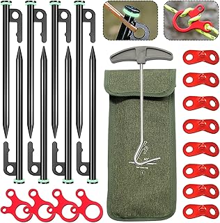 Sponsored Ad - Tent Stakes, Tent Stakes Heavy Duty, 8 Pcs 12 inch Ground Stakes, with 8 Pcs Fluorescent Circles, 12 Pcs Bi...