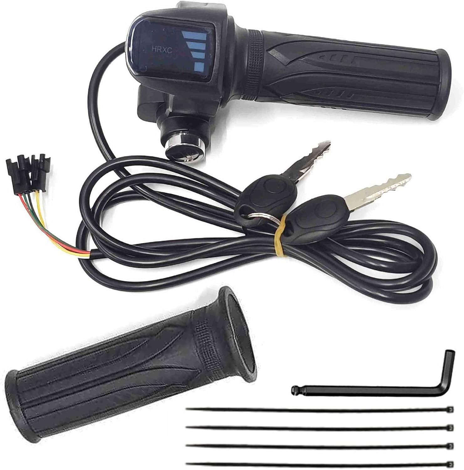 Ebike Full Twist Throttle Grip with Battery Meter Compatible with Ridstar Q20/Q20Lite/Q20Pro/H20/H26Pro/H20 Pro Electric Bike 48V Full-Grip Throttle with Battery Display + 2 Keys (Right)