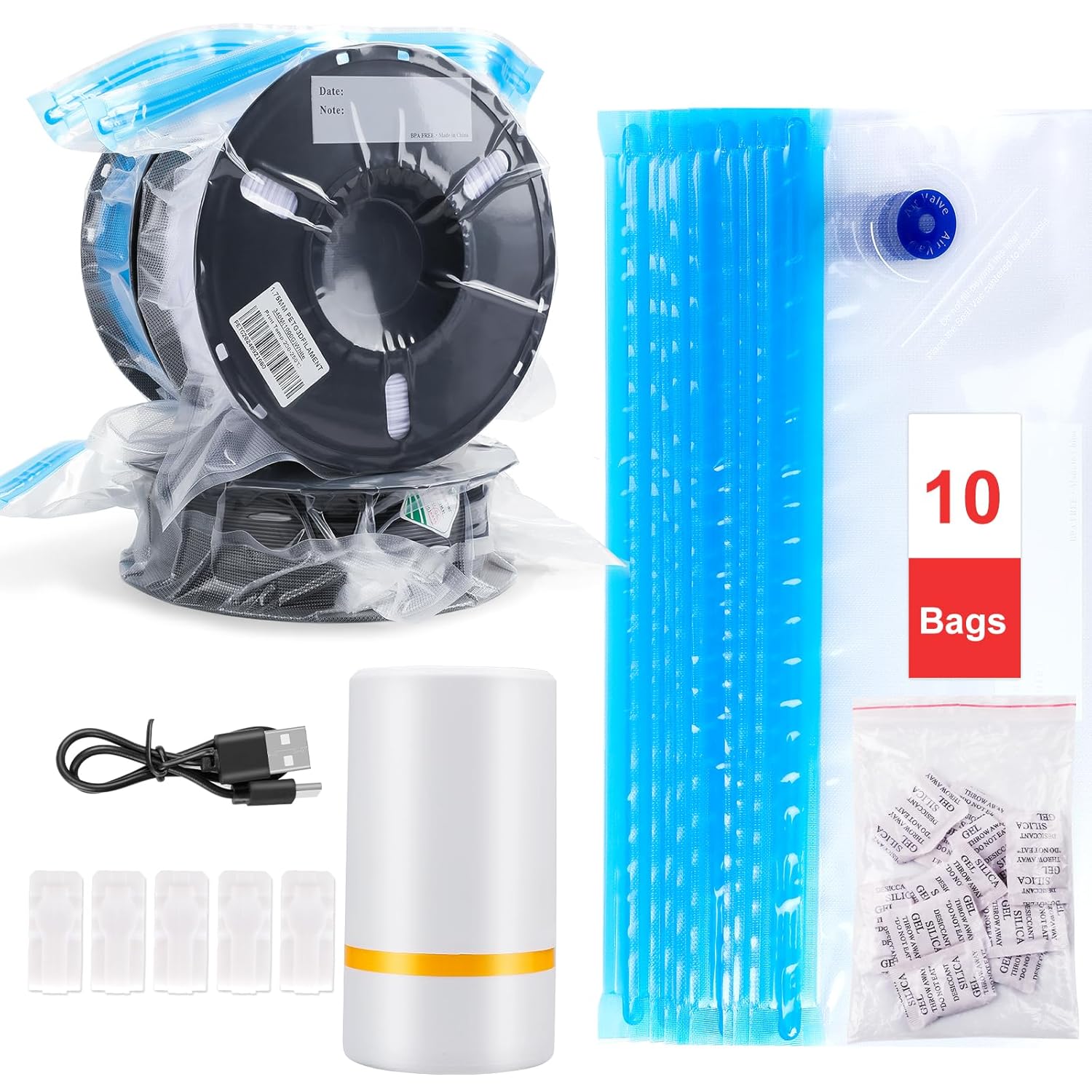 10 PCS Filament Storage Bags with Electric Auto Pump Kit-Includes 10 Vacuum...