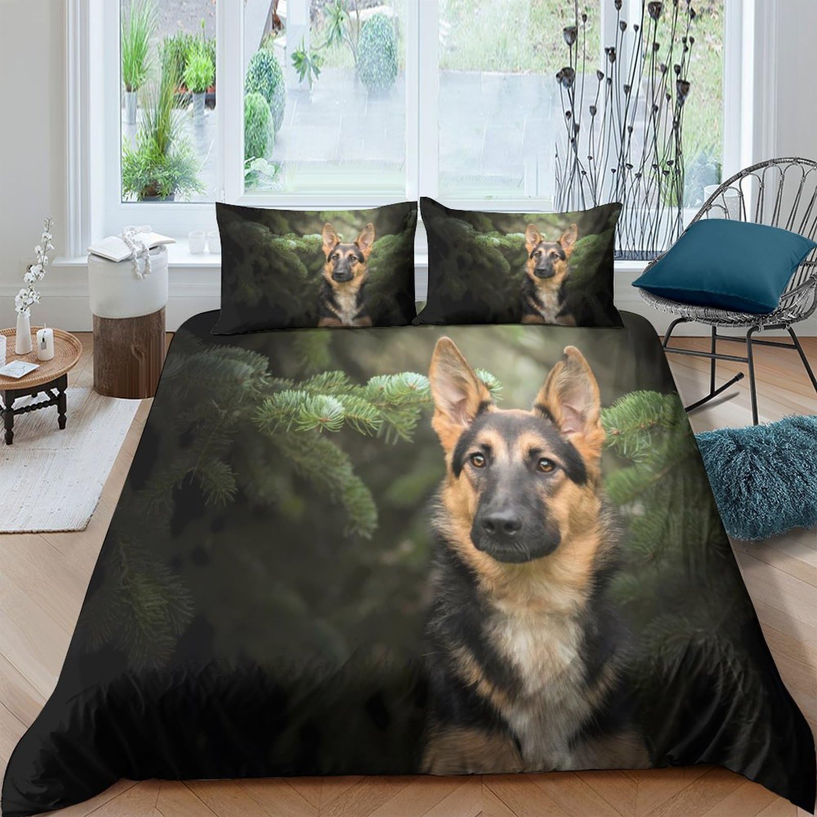 Ctjqhvkz Style-1 3D Printed German Shepherd Fitted Sheet Microfiber Soft Black Forest Bed Cover For Bedroom Guest Room Mattress Protection Decor Single（135X200cm）