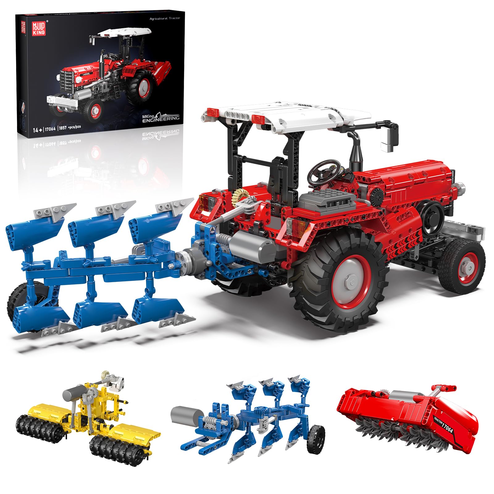 Mould King 17064 Technik 3 in 1 Ferngesteuerter Traktor Harvester Klemmbausteine Mähdrescher Trecker Bausteine Spielzeug mit Motor Für Jungen und Erwachsene(1857 Teile)