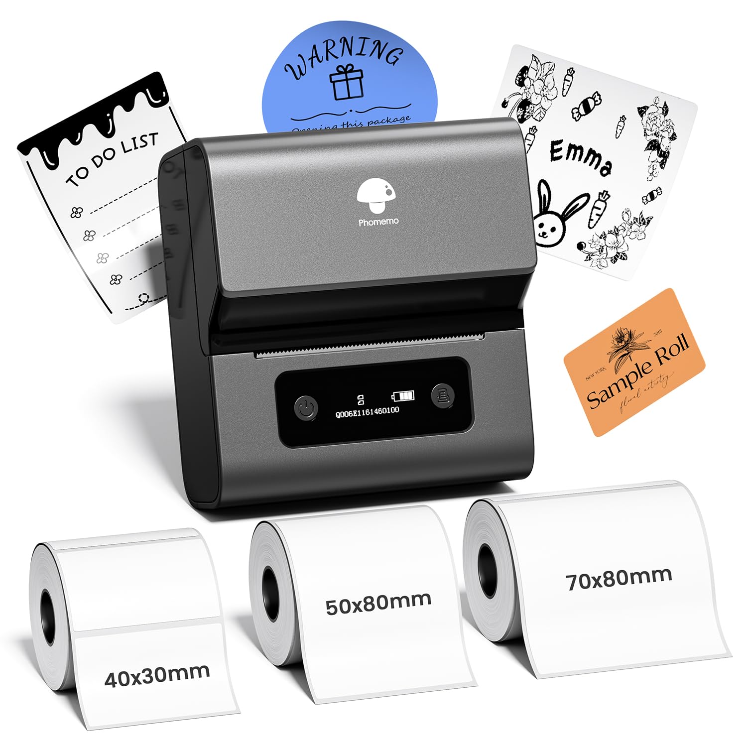 Phomemo M221 Label Maker Machine with 3 Tapes, 3 Inch Bluetooth Thermal No Ink Label Maker for Address, Barcode, Small Business, Home for Phone/PC,