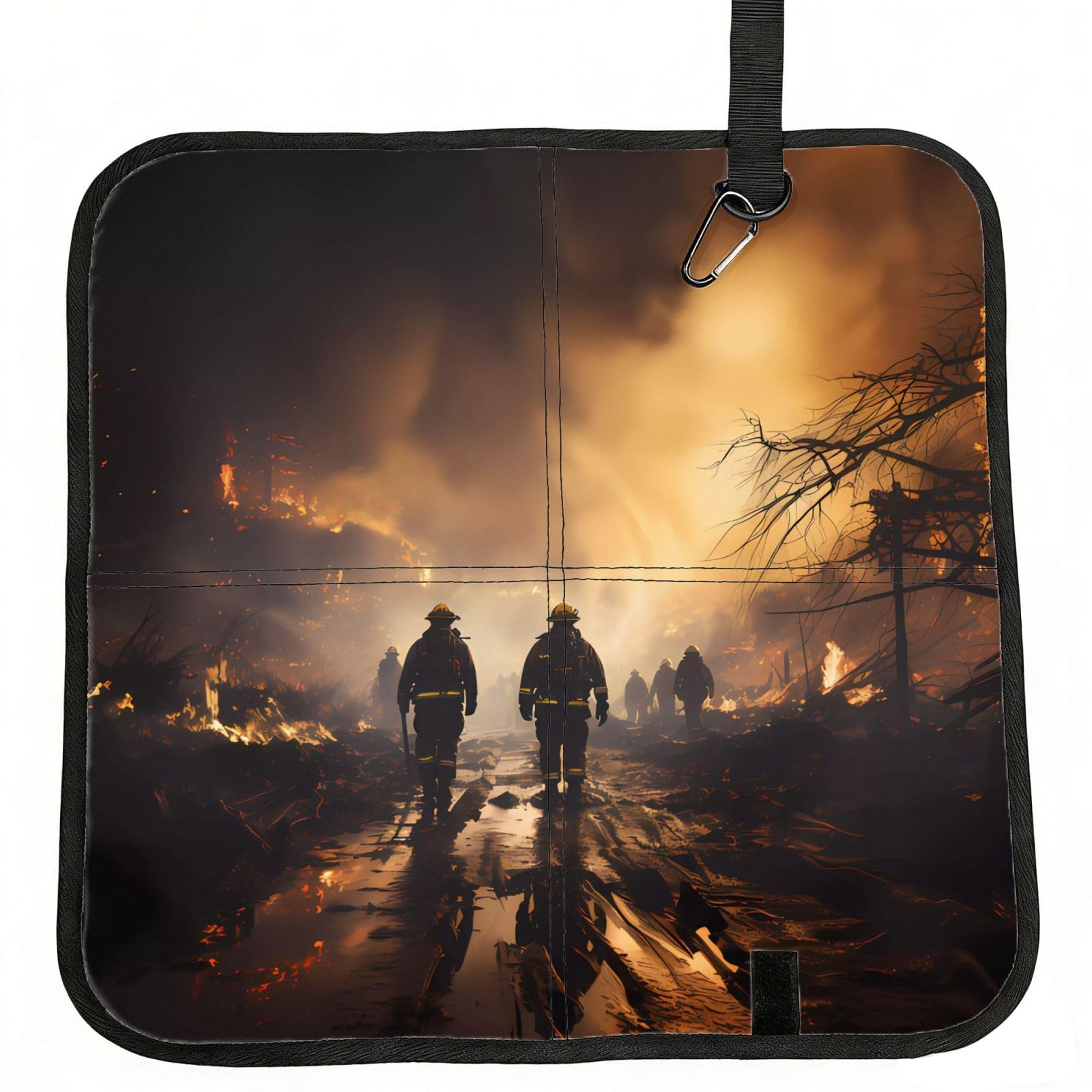 MROWYC Firefighters fighting fires Printed Foldable Seat Cushion - Portable with Carabiner, for Stadium, Camping, Hiking