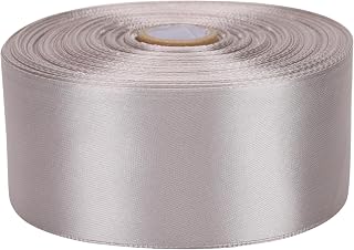 2 inch x 50 Yards Light Gray Single Face Satin Ribbon Solid Fabric Ribbon for Gift Wrapping Floral Bouquets Wedding Birthday Party Decoration Hair Floral Craft Sewing