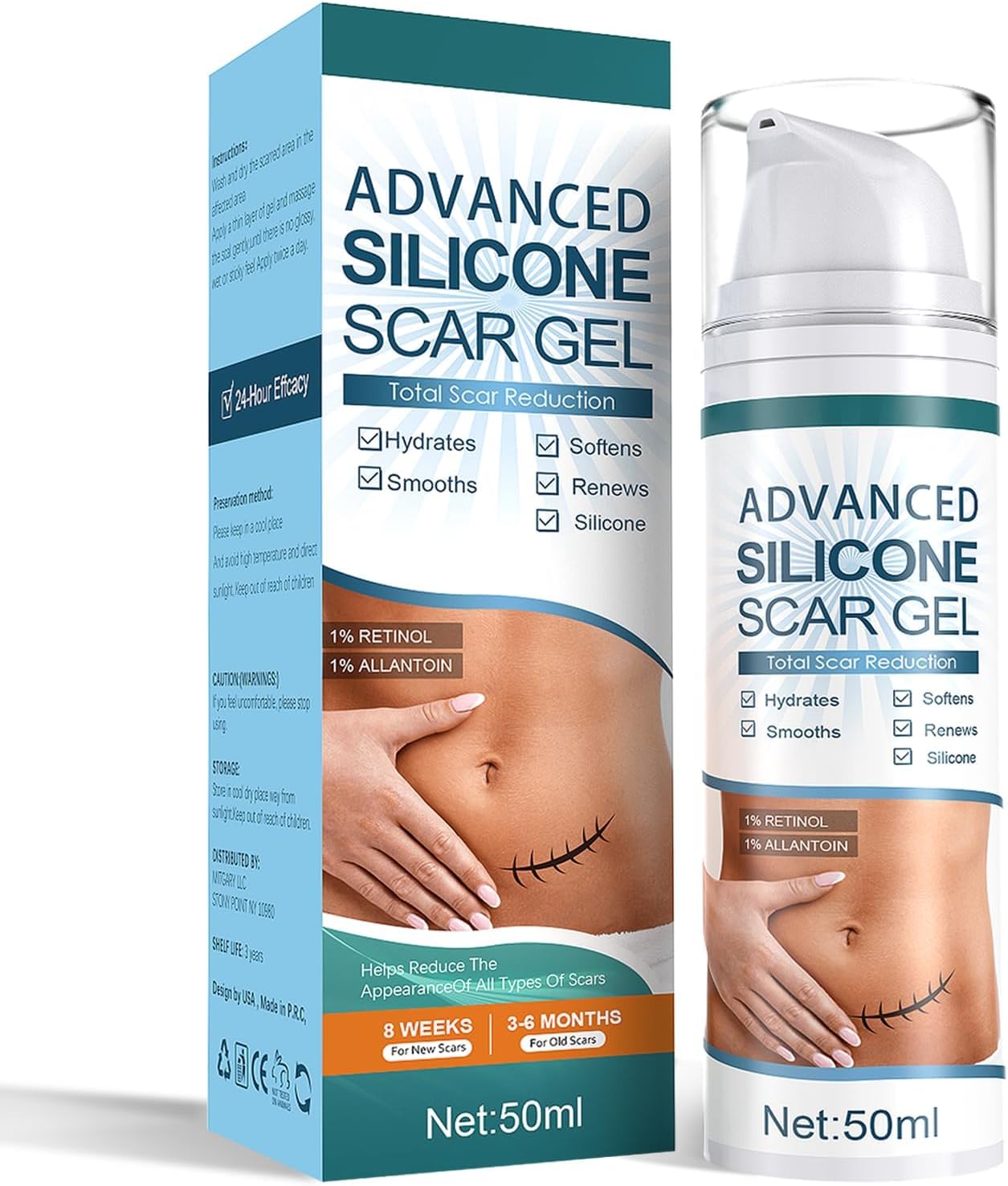 Mitgary Advanced Scar Cream, Silicone Scar Gel, Treats Old and New Scars, Reduces the Appearance of Scars from, Body, Face, Stretch Marks, Surgical Scar, Keloids, Acne, Burns and More, 1.7 oz
