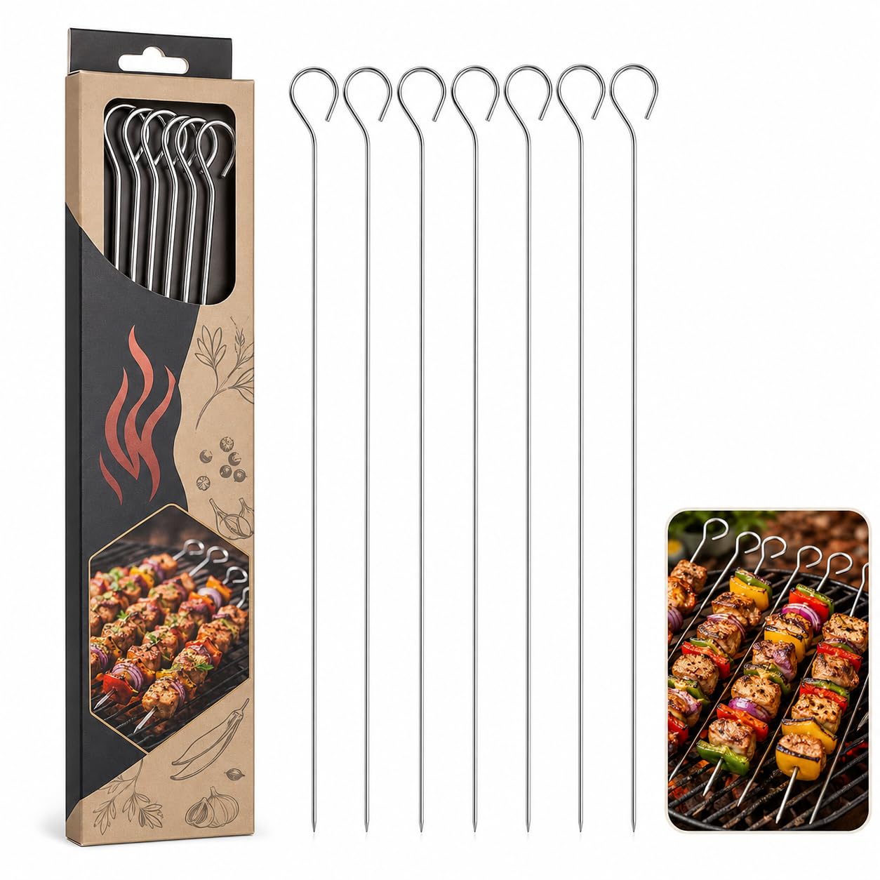 MAR 8 Metal BBQ Skewers – Reusable Kebab Skewers for Grilling Meat & Veg
