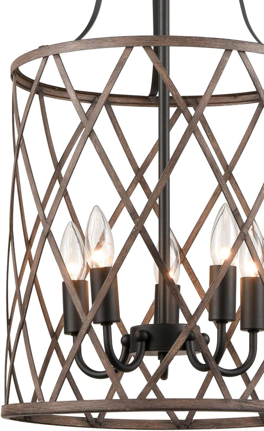 Product Deal Farmhouse Metal Chandelier 14.17 Pendant Lighting for Dining Room,Wood Finish Adjustable Height 5-Light
