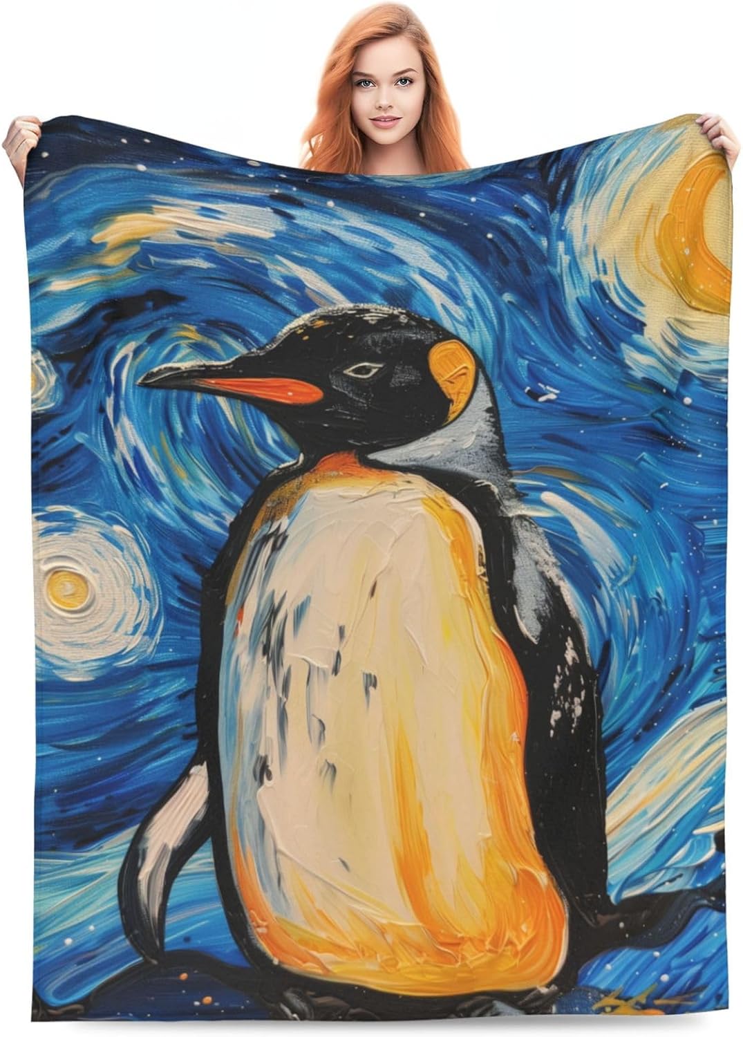 Penguin Blanket for Adults Kids, Flannel Penguin Blankets Gifts, Oil Painting Style Penguin Throw Blanket for Sofa Couch Bed Living Room Soft Warm Cozy Penguin Decor 60" x 50"