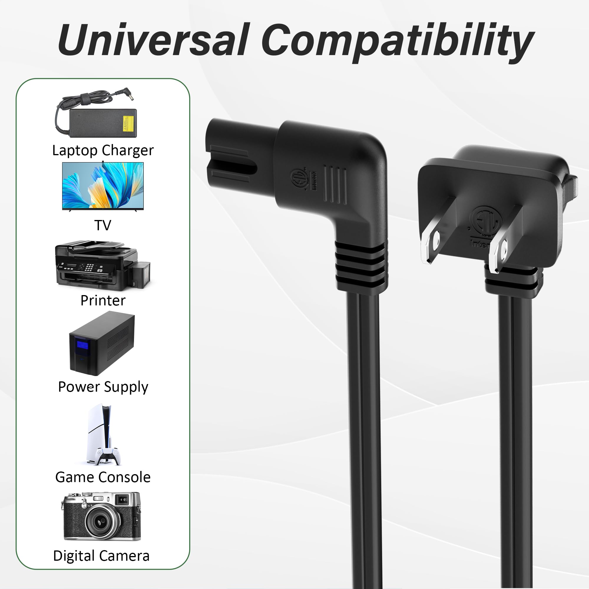 Amazon.com: Angled 2-Slot Non-Polarized Angle Power Cord 15 FT, 90