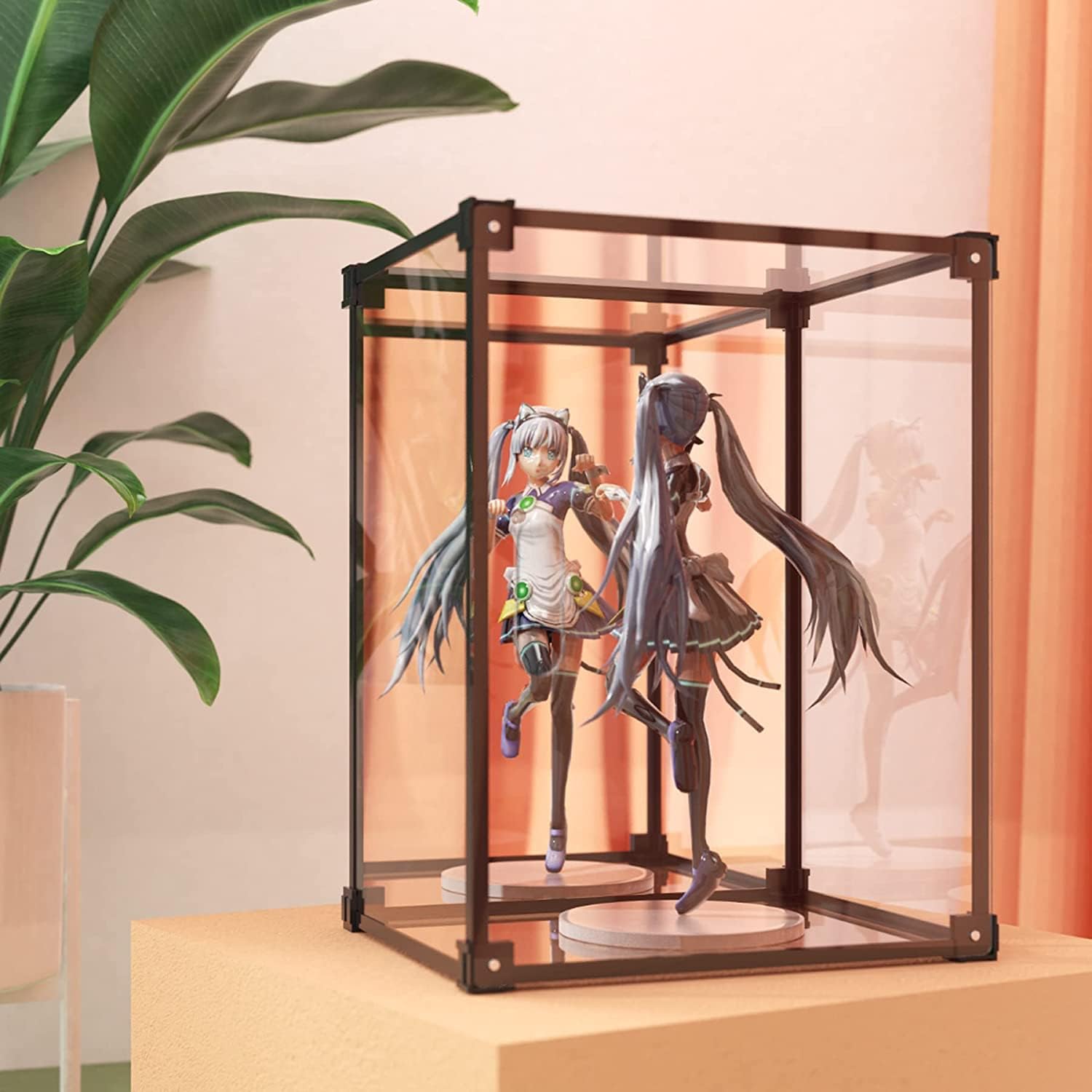 SOGOBOX Acrylic Display Case with Mirror,Acrylic Boxes with Magnetic Door,Simple Self-Assembly Dustproof Showcase for Figures Collectibles,Toys,Shoes,Handbag 13.8" x 10.6" x 8"