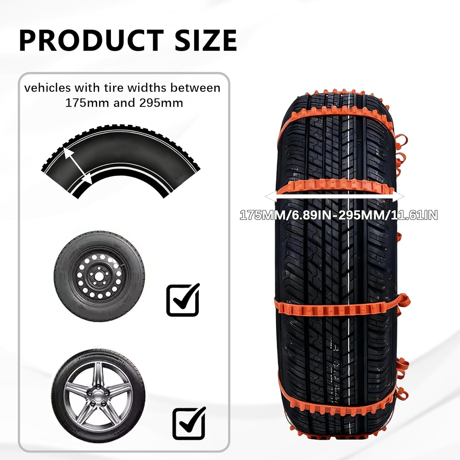 MWMNUN 12 PCS Adjustable Anti-Slip?Reusable Snow Chains Fit for Most Car?SUV?Pickup Trucks Car for Snow Ice Sand Mud Road Mountain Road Climbing