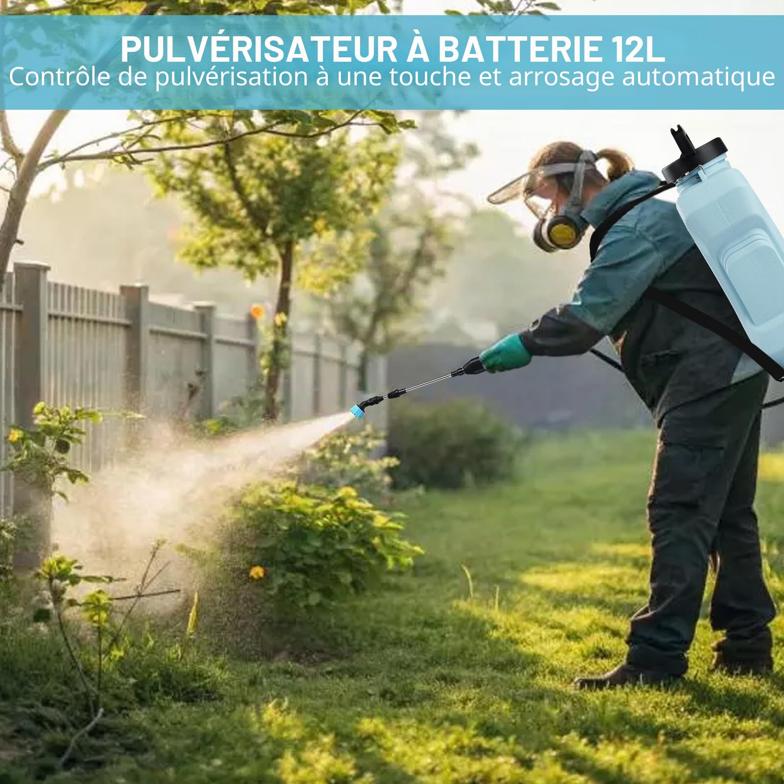 Pulvérisateur électrique à dos de capacité 12 L pour jardinage (batterie intégrée : 2000 mAh)