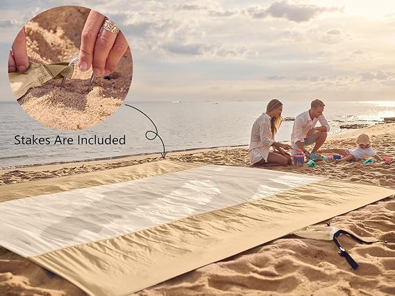 WEKAPO Beach Blanket Sandproof Waterproof, Extra Large Beach Mat, Oversized & Compact Sand Free, Quick Drying Beach Essentials for Vacation, Cruise, Picnic & Camping with Stakes