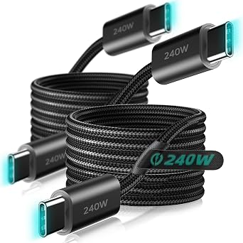 240W USB C to USB C Cable [2-Pack 1m+1m] USB C Charger Cable, Nylon Type C Charger Cable Fast Charging for iPhone 17 16 15 Pro Max, MacBook Pro/Air, iPad Pro, Galaxy S25 S24, Switch 2, Steam Deck 2