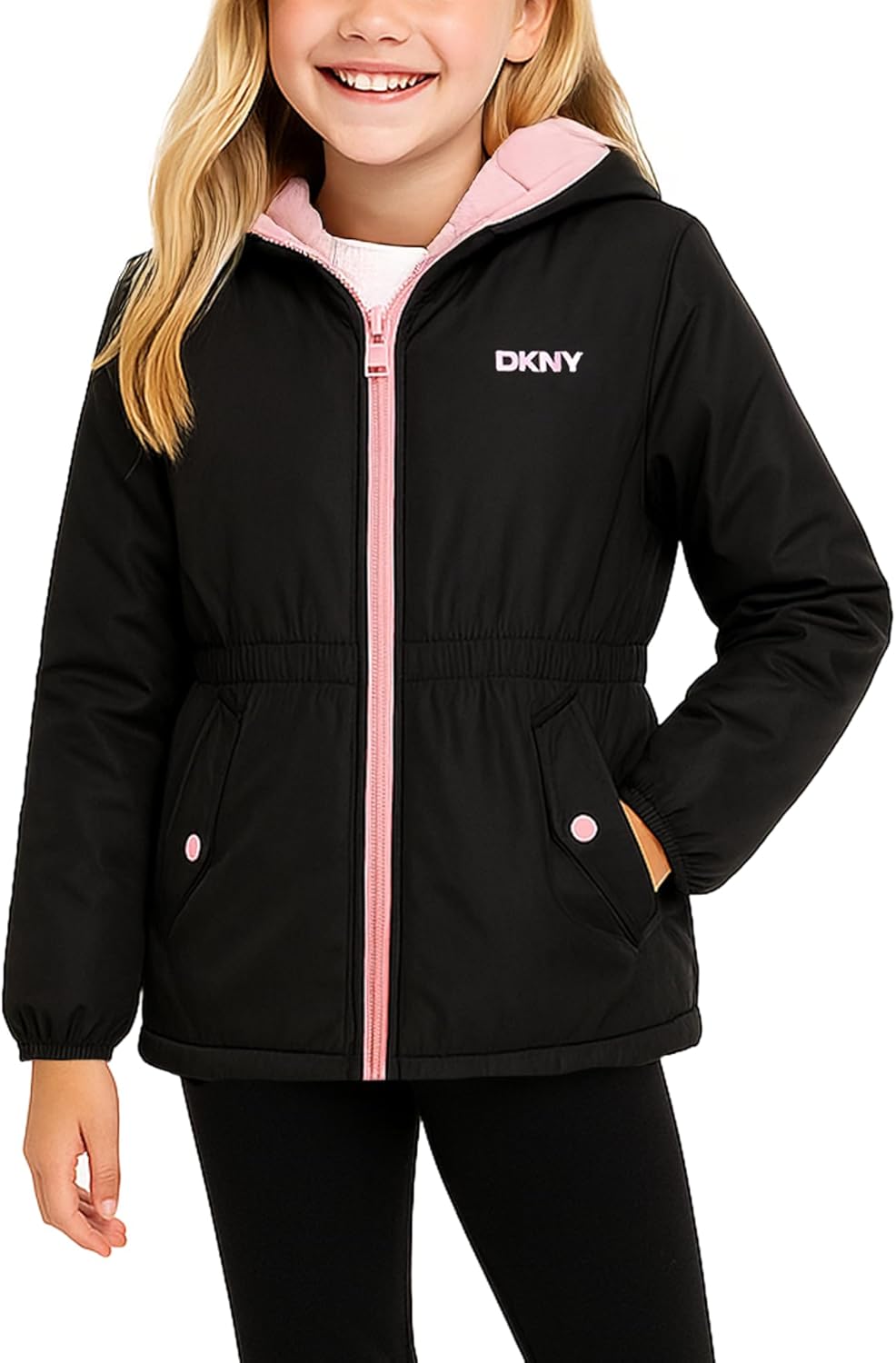 DKNY Girls Fleece Jacket - Polar Fleece Lined Midweight Hooded Anorak Windbreaker - Cozy Outerwear & Winter Jackets for Girls