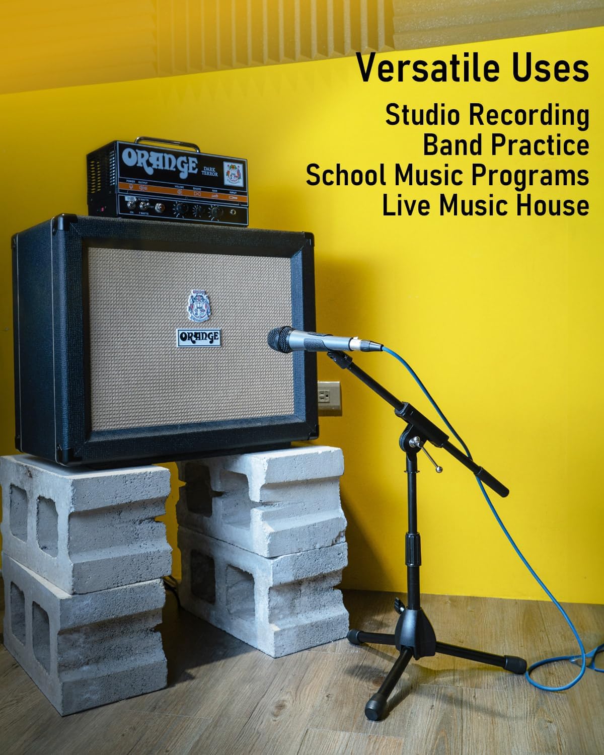 Stage Rocker Foldable Tripod Low-Profile Mic Boom Stand - Height Extending from 9.6'' to 16.9'', w/Adjustable Telescoping Arm Up to 9'', Lightweight/Convenient, Black, Powered by Hamilton(SR610121B)