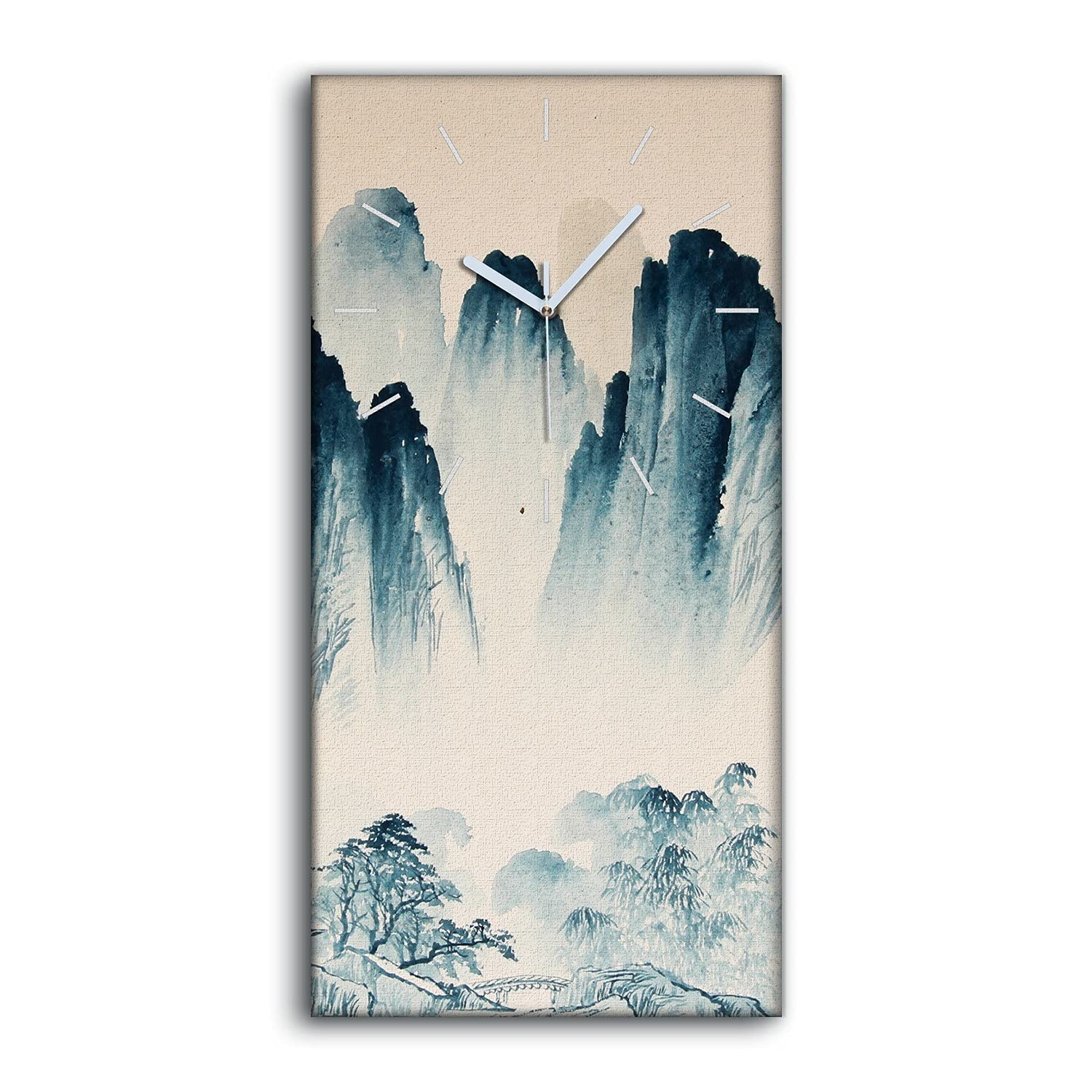 Horloge sur toile 30x60cm avec peinture aquarelle de paysage chinois