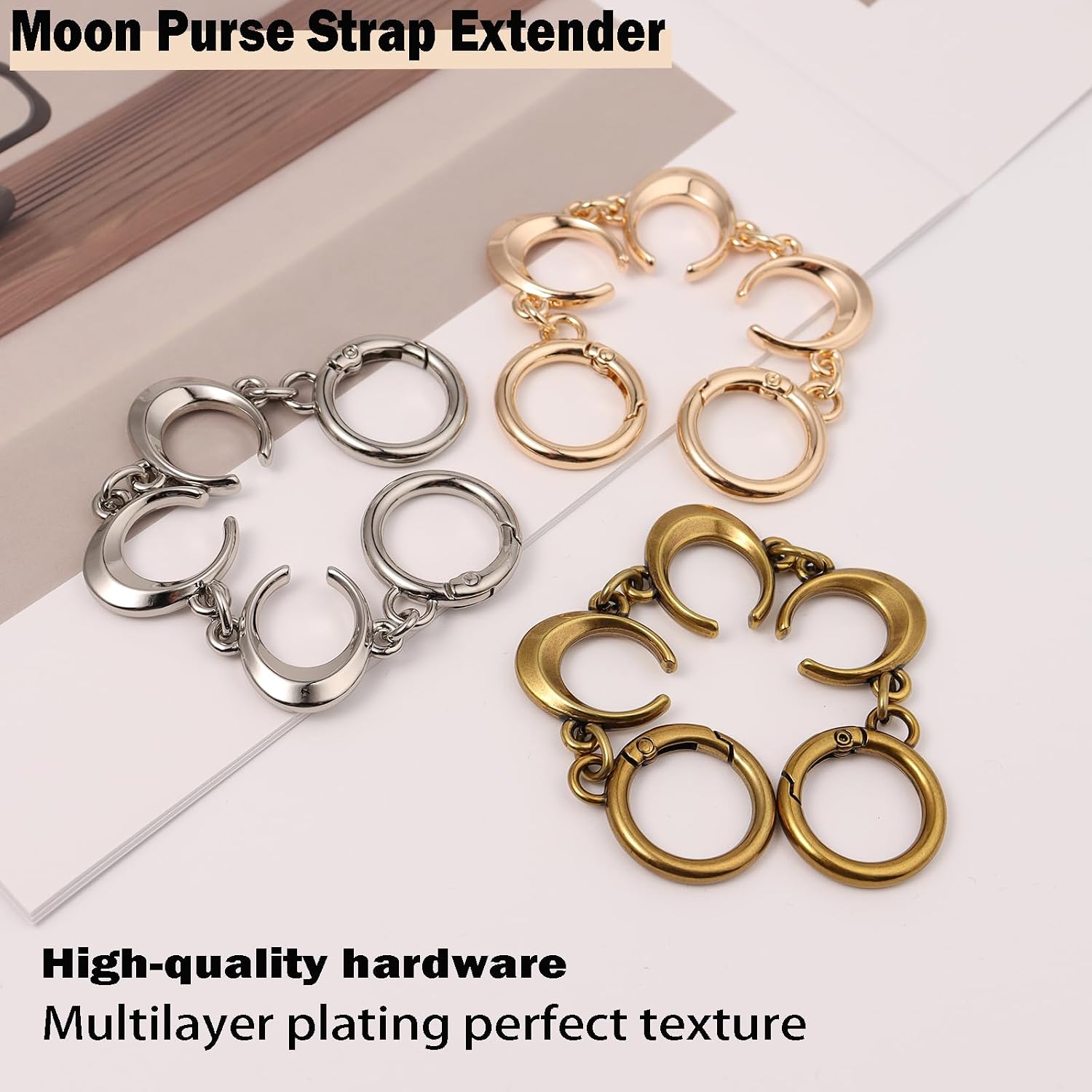 2Pcs Bag Extender Chain Moon Purse Strap Extenders for Handbags Purse Extender Chain Bag Charms for Handbags (Gold)