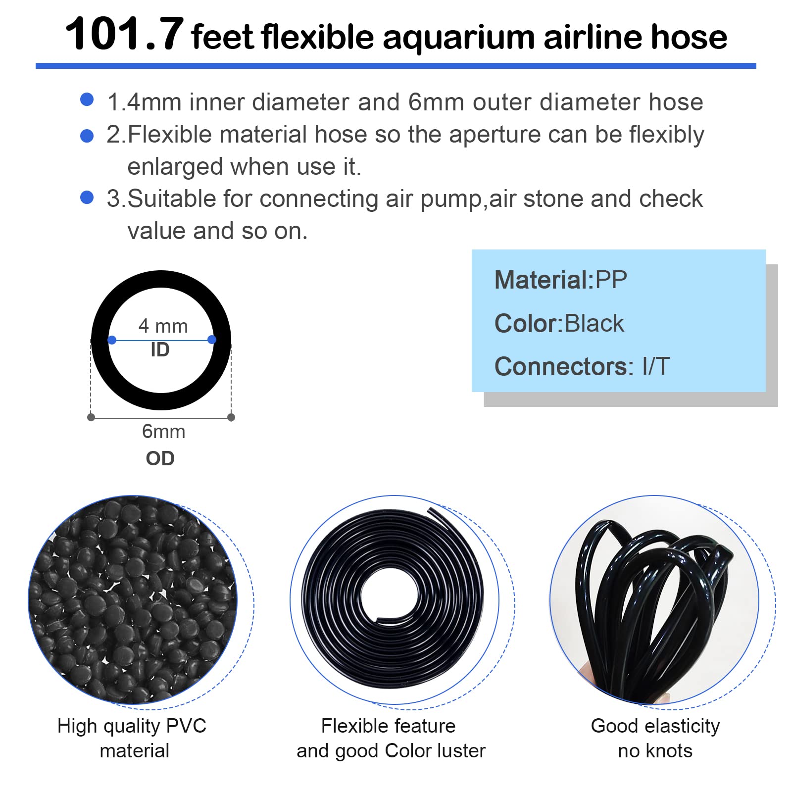 NestBasics Tubo de aire para acuario de 100 pies, color negro, 12 piedras de aire para acuario, 12 comprobaciones de valor para pecera, 12 ventosas de acuario, 6 controladores de aire de acuario y