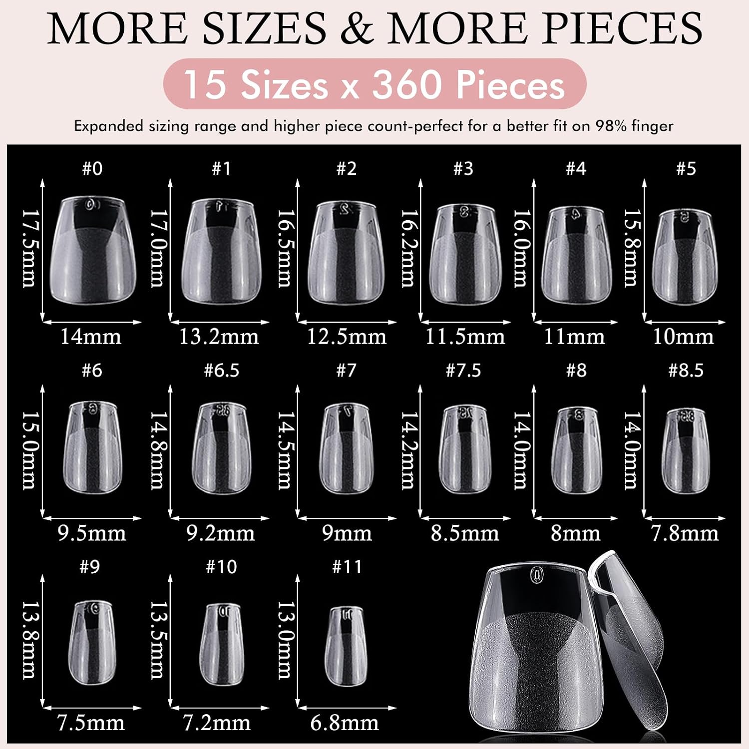 300pc XS Coffin Gel Nail Tips Short Fake Nails for Press on Nails Clear Acrylic Nails Tip, 15 Size Full Cover Nail Tips Coffin Soft Gel Nail Tip False Nails Extension Artificial Fingernail