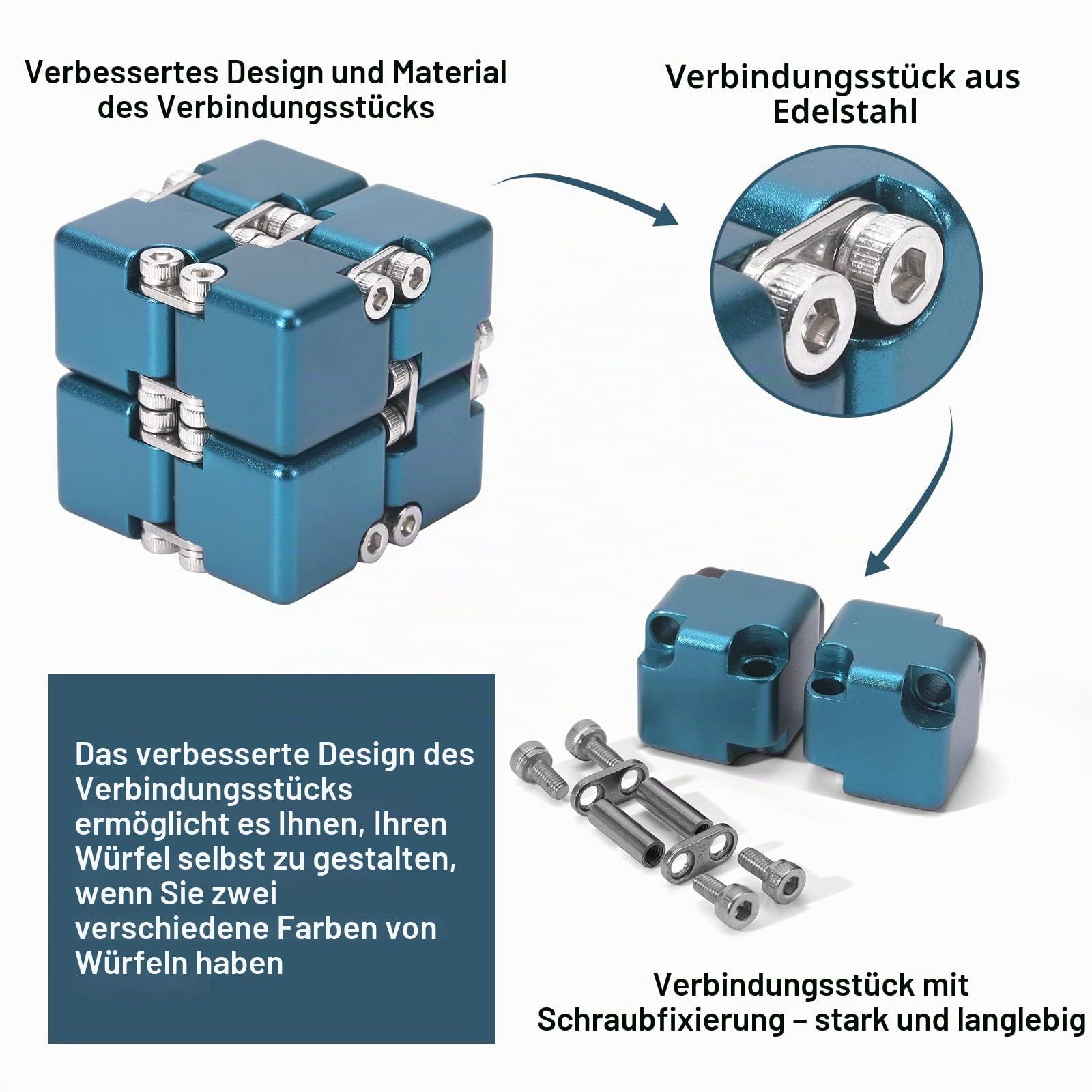 Lifidea aluminiumlegierung-Metall Infinity-Cube Fidget Cube Hand Fidget Spielzeug schreibtischspielzeug mit kühlem Kasten blau