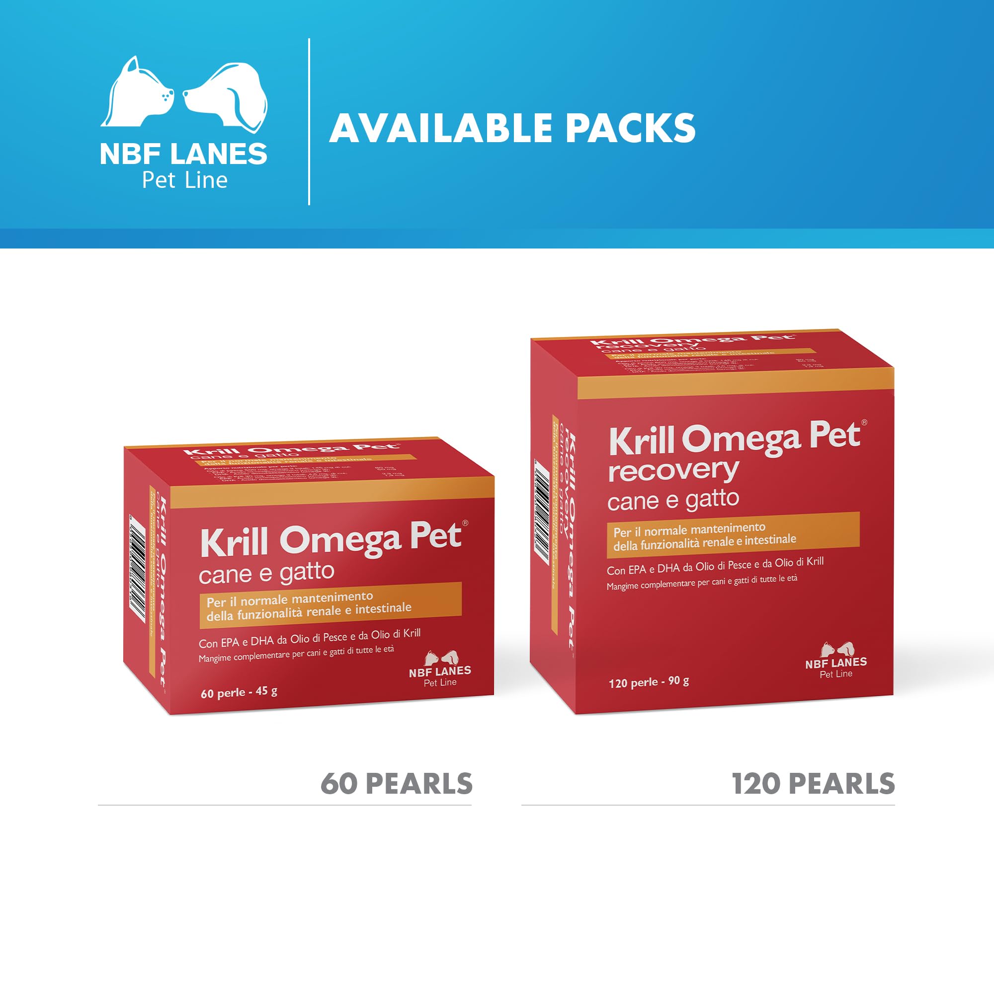 NBF Lanes | Krill Omega Pet Chien et Chat, 60 Perles Appétissantes, pour Le Maintien Normal de la Fonction rénale et intestinale