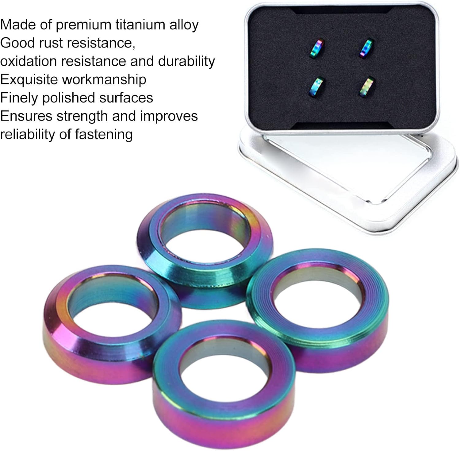 Keenso Bike Brake Caliper Spacer, 4pcs Bike Brake Caliper Spacer Titanium Alloy Concave and Convex Mountain Bike Brake Caliper Washer
