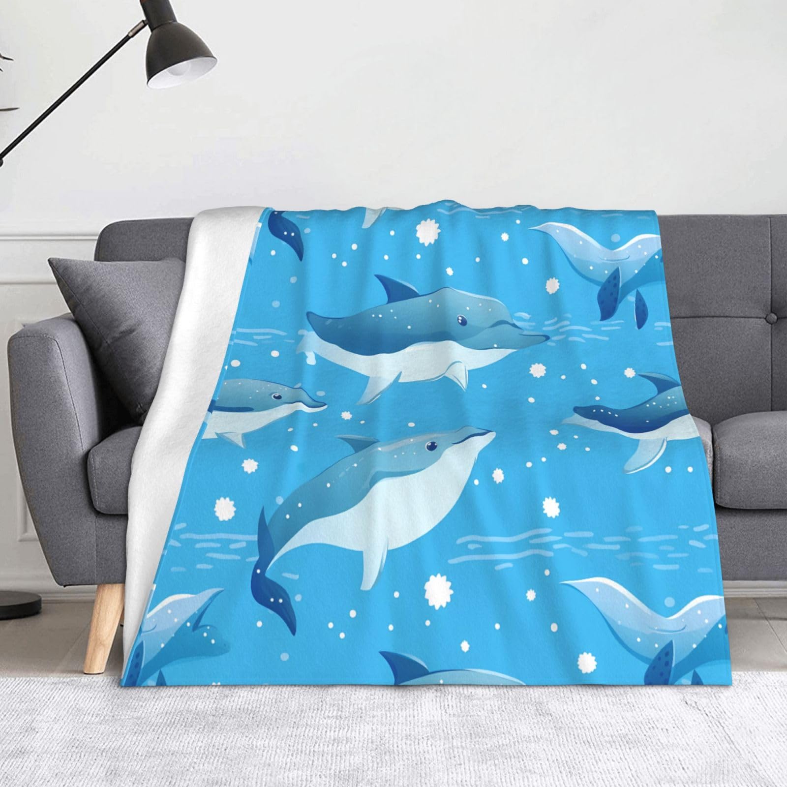 Couverture dauphins 152 x 127 cm pour lit et canapé - Plaid de voyage et camping