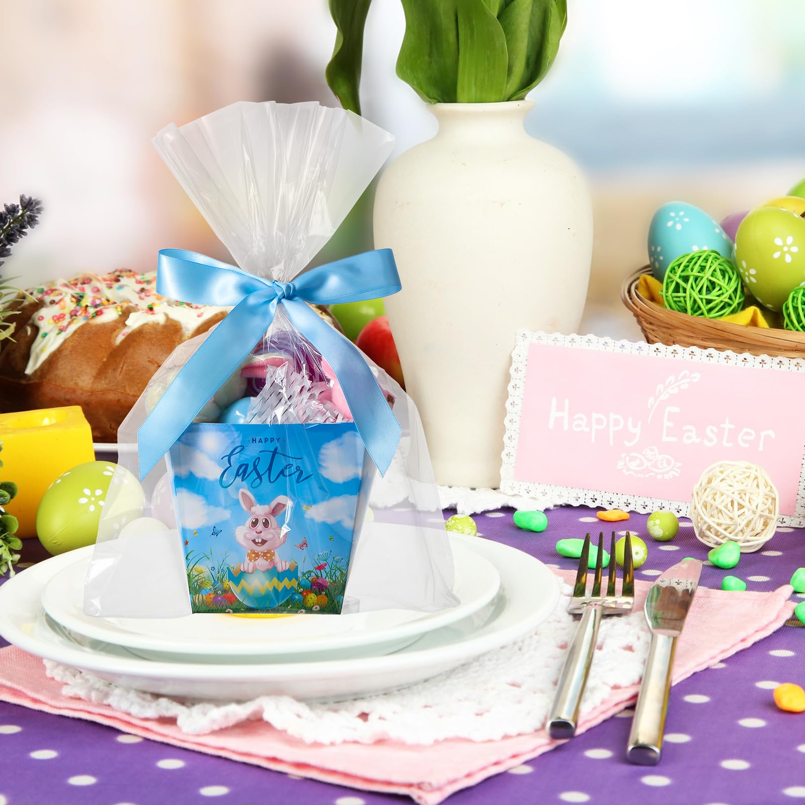 Pajean 24 Oster-Geschenkboxen + Transparente Tüten & Band – Popcorn-Boxen Für Süßigkeiten, DIY