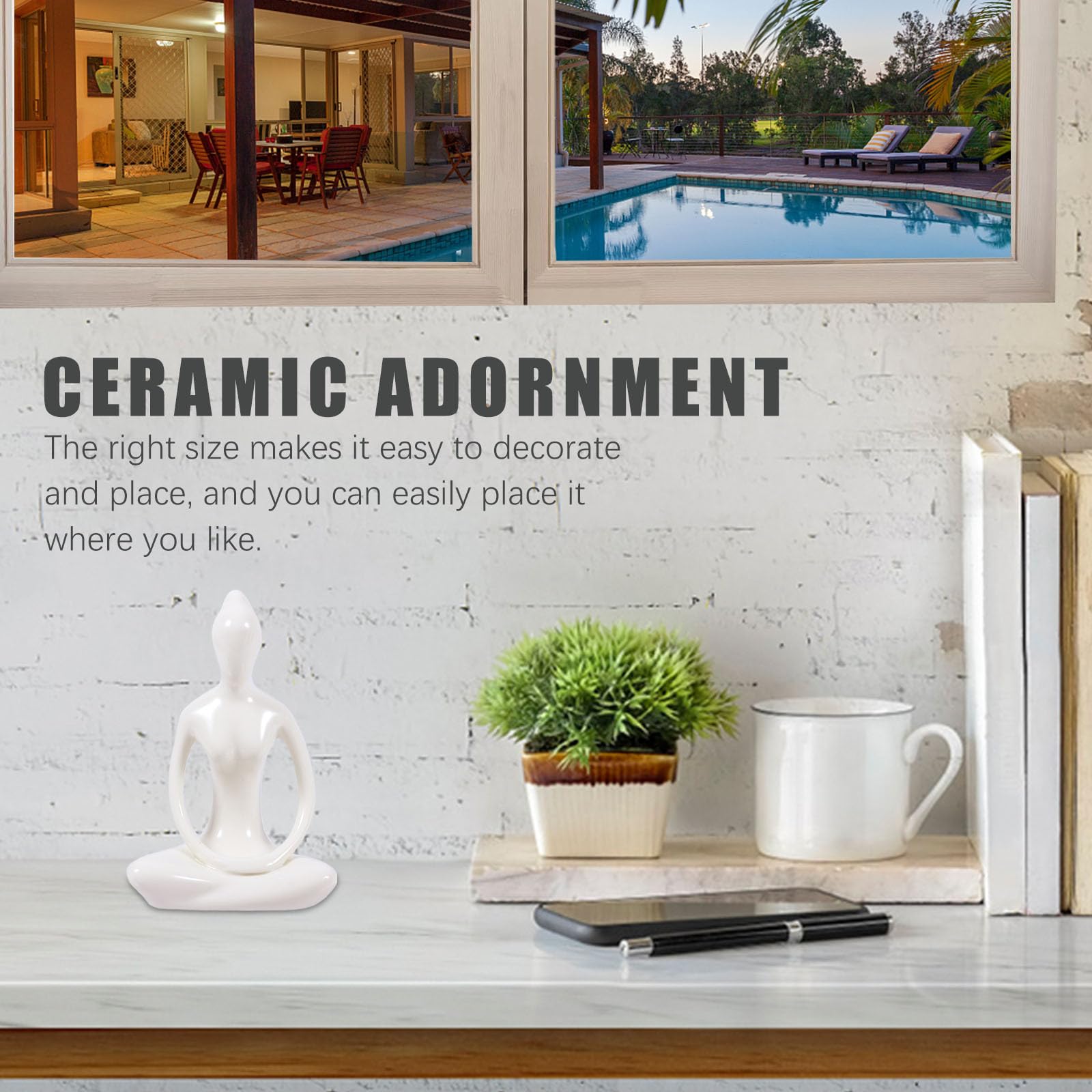 Set 4 Pezzi Statua Yoga Femminile in Ceramica Bianca, Decorazione Artistica Chic per Casa, Ornamento da Tavolo Delicato come e Accessorio Yoga Donna Stile Stili multipli