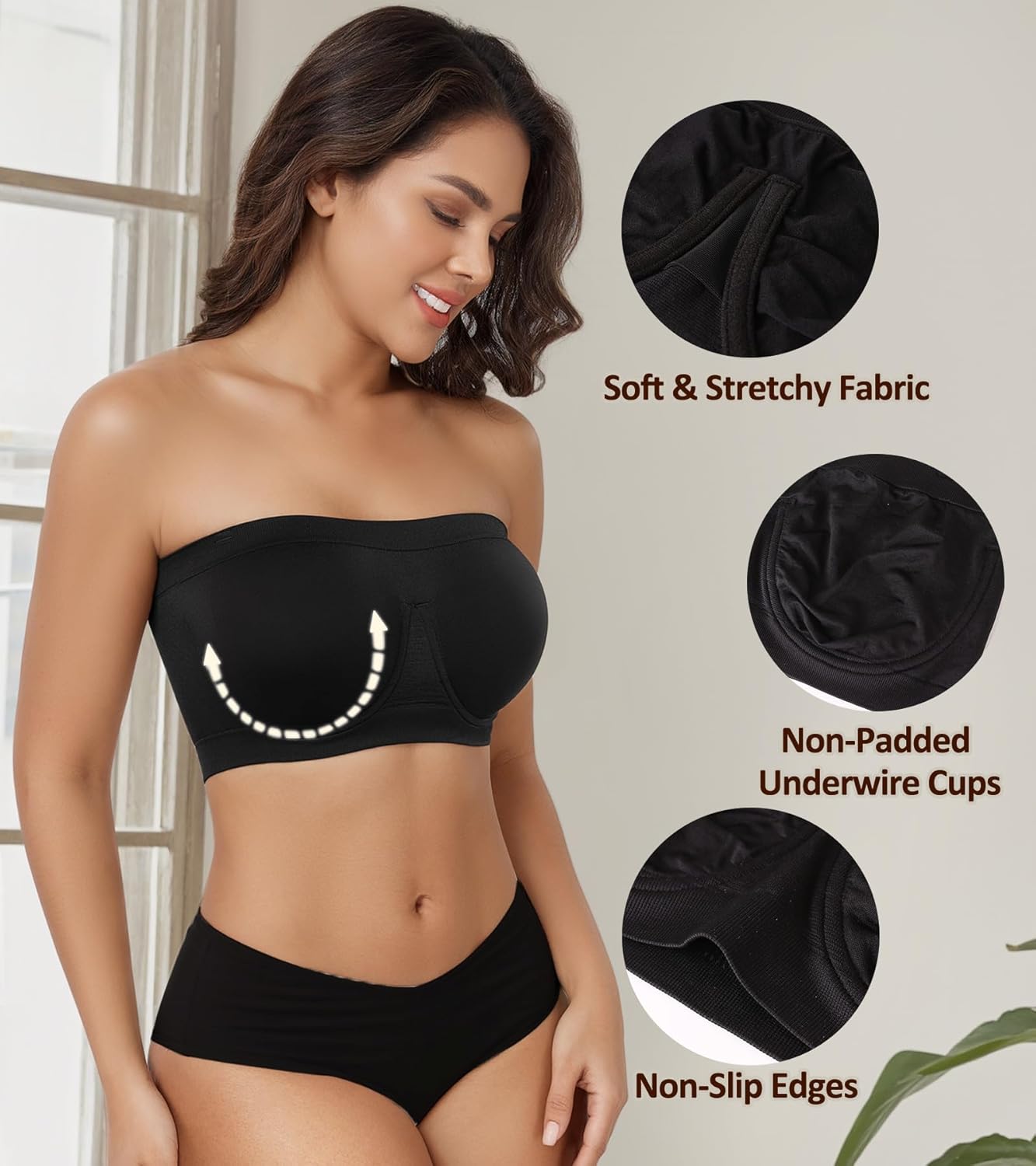 DotVol Women's Underwire Bralette Non Padded Bandeau Tube Top Multiway Bra - Image 4