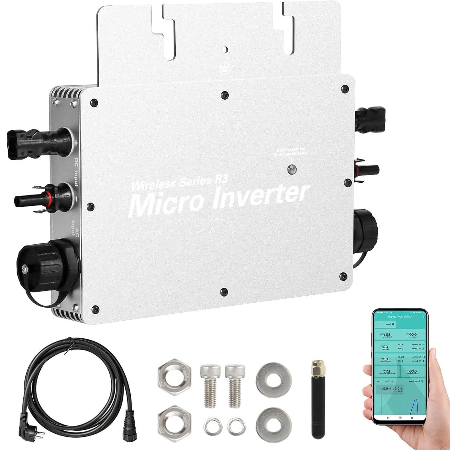 Micro Onduleur Solaire MPPT Onduleur Solaire Étanche Connecté au Réseau Onduleur 85-280V AC avec Système de Surveillance de téléphone Mobile WiFi pour Système Solaire,WVC-800W
