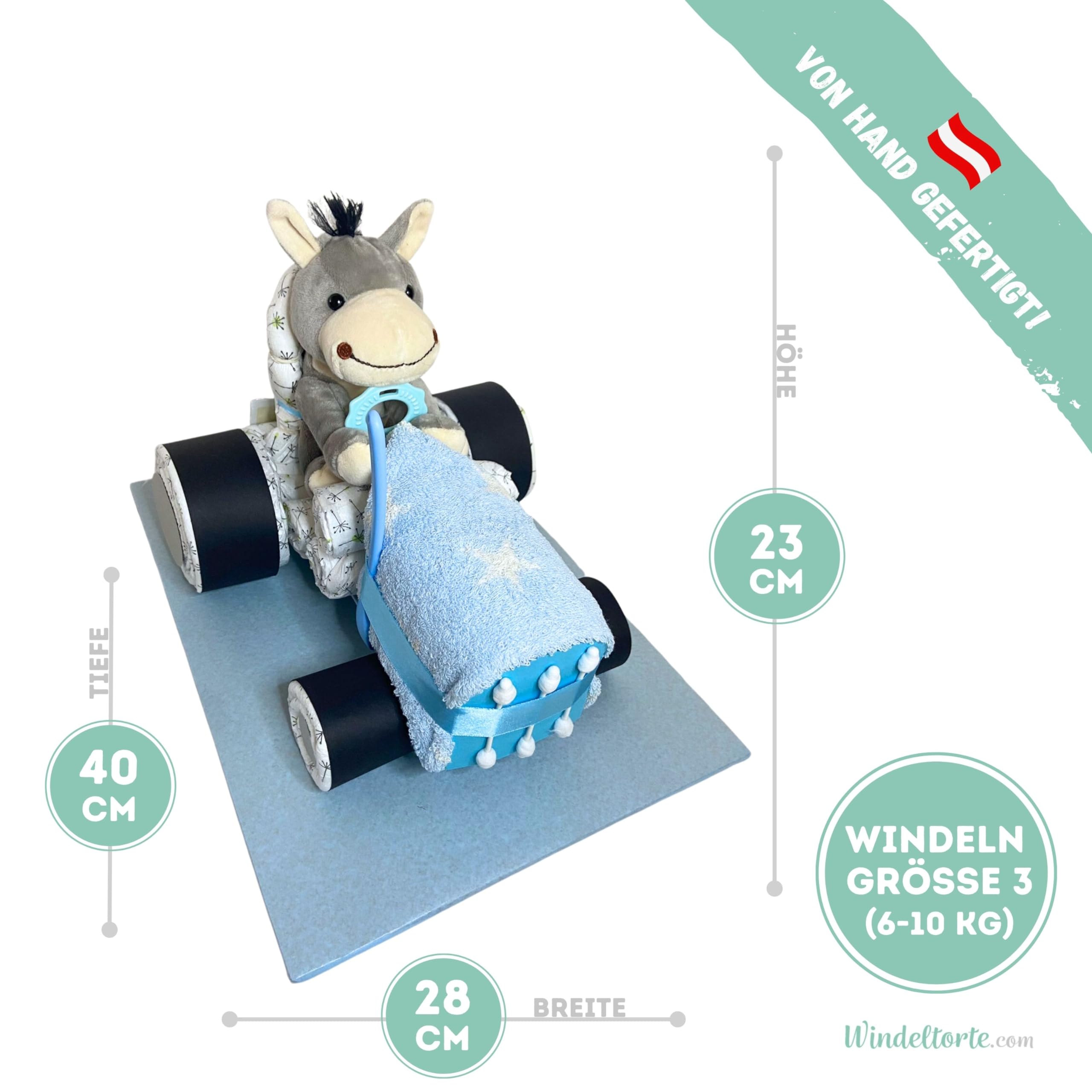 com - Windeltorte für Jungen | Blauer Windeltraktor - inkl. 20 LILLYDOO Windeln | Geschenk zur Geburt | Taufgeschenk | Geschenk zur Babyparty - Premium Windeltorte (blau)