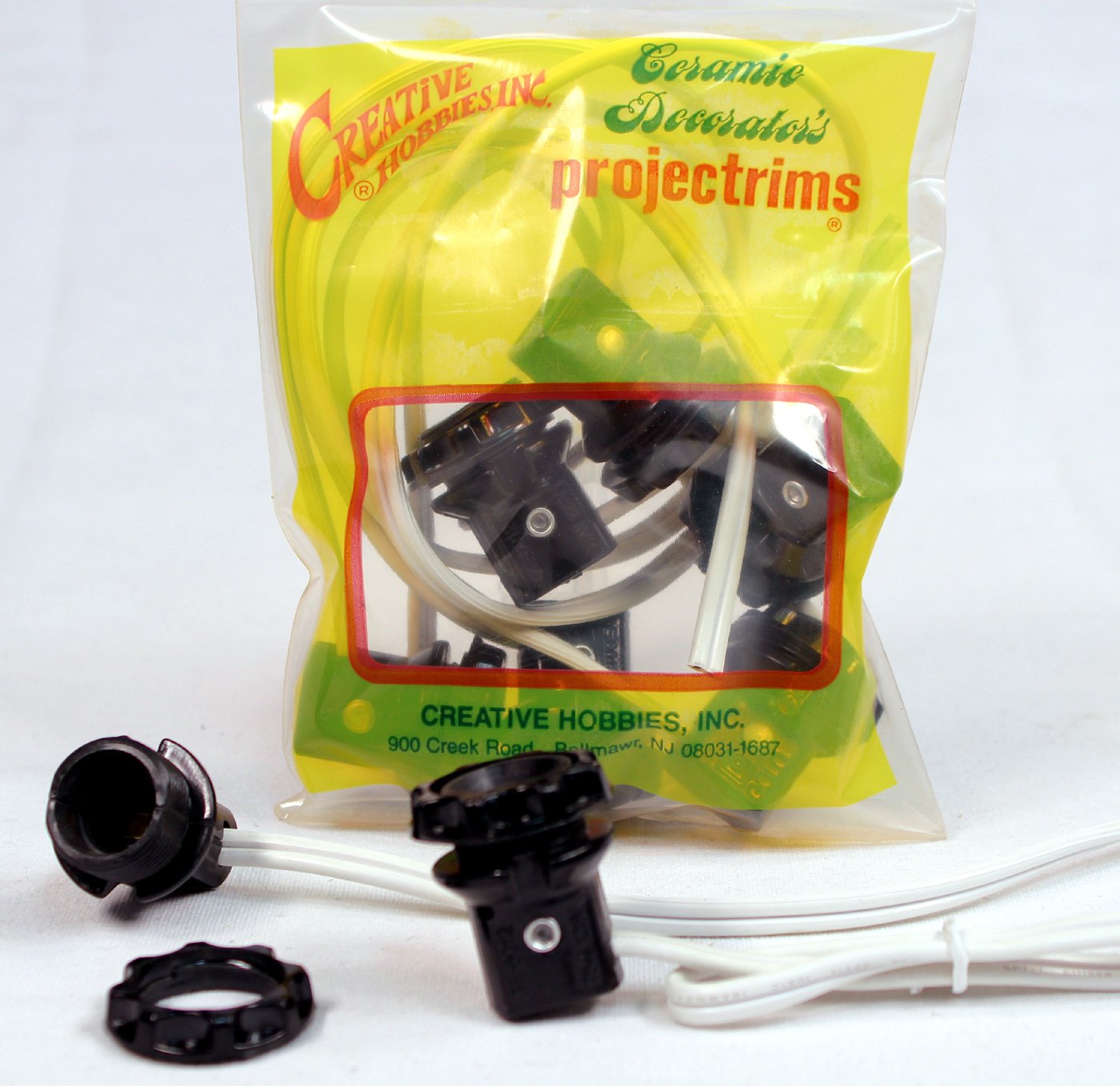 Creative Hobbies® LP1970 Phenolic Candelabra (E12) Base Sockets with 1.25" Shoulder & Screw Ring - 8" Wire Leads | Wholesale Pack of 6