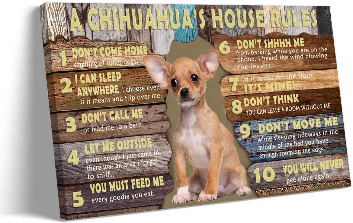 PITBULL Wall Art House Rules Poster Framed Quotes Wall Art Dog Poster Vintage Canvas Animal Wall Art For Bedroom Decorations Framed (16x24 inch) 12L\" x 18W\" PITBULL
